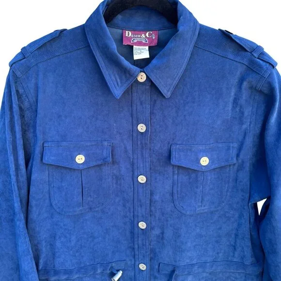 Denim & Co Vintage 80s Womens Blue Faux Suede Barn Chore Utility Work Jacket S‎ - Picture 3 of 10